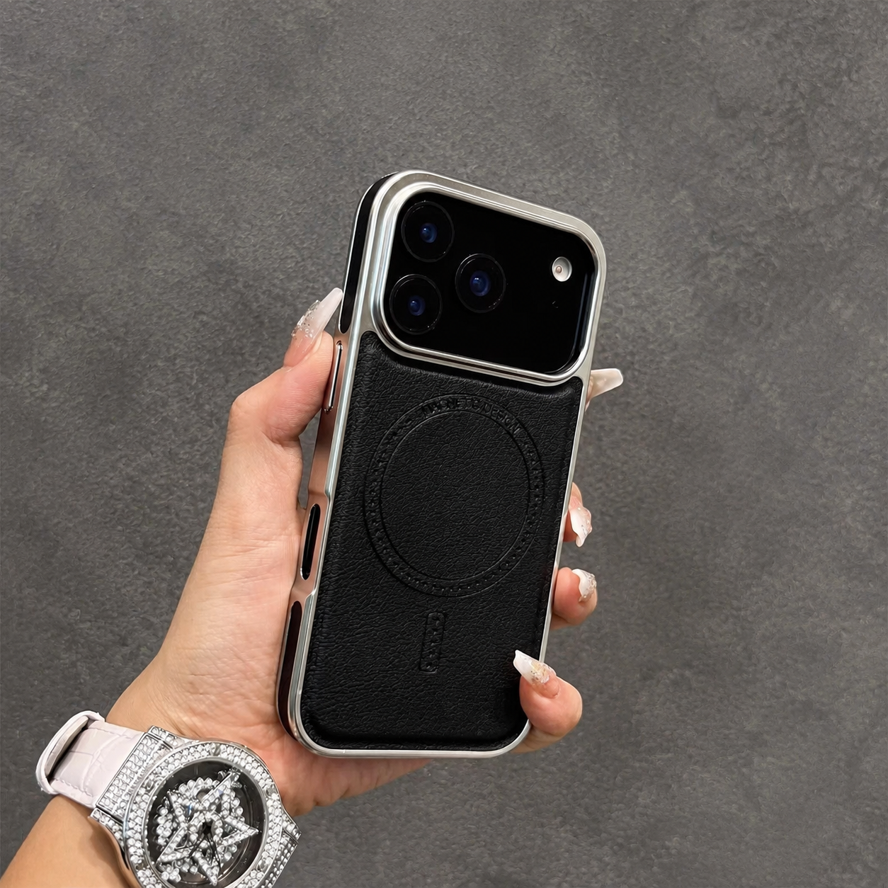Premium iPhone Case MagSafe Compatible Leather Cover with Shockproof Plating Frame, Anti Fingerprint Surface, Original Business Style, Full Protection