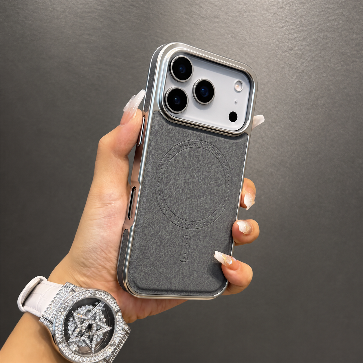 Premium iPhone Case MagSafe Compatible Leather Cover with Shockproof Plating Frame, Anti Fingerprint Surface, Original Business Style, Full Protection