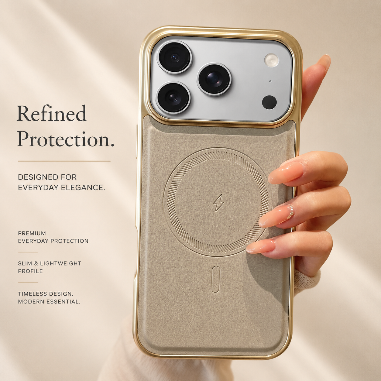 Premium iPhone Case MagSafe Compatible Leather Cover with Shockproof Plating Frame, Anti Fingerprint Surface, Original Business Style, Full Protection