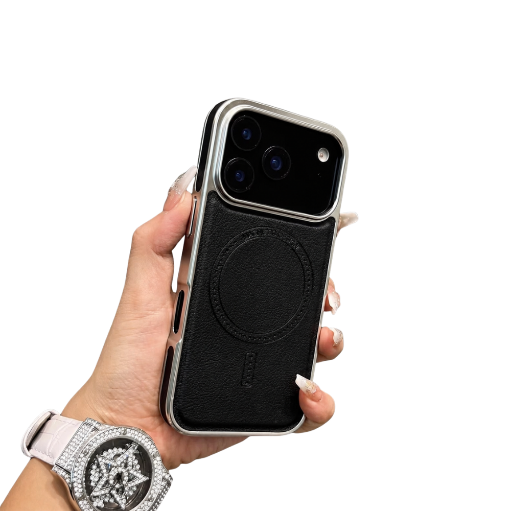 Premium iPhone Case MagSafe Compatible Leather Cover with Shockproof Plating Frame, Anti Fingerprint Surface, Original Business Style, Full Protection