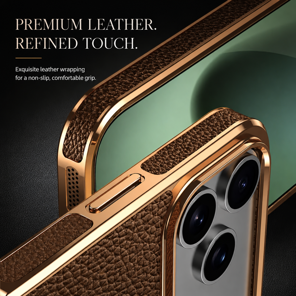 Premium iPhone Case MagSafe Compatible Leather Cowhide Lychee Texture Magnetic Slim Protective Cover Anti Fingerprint Non Slip Grip Bumper Design