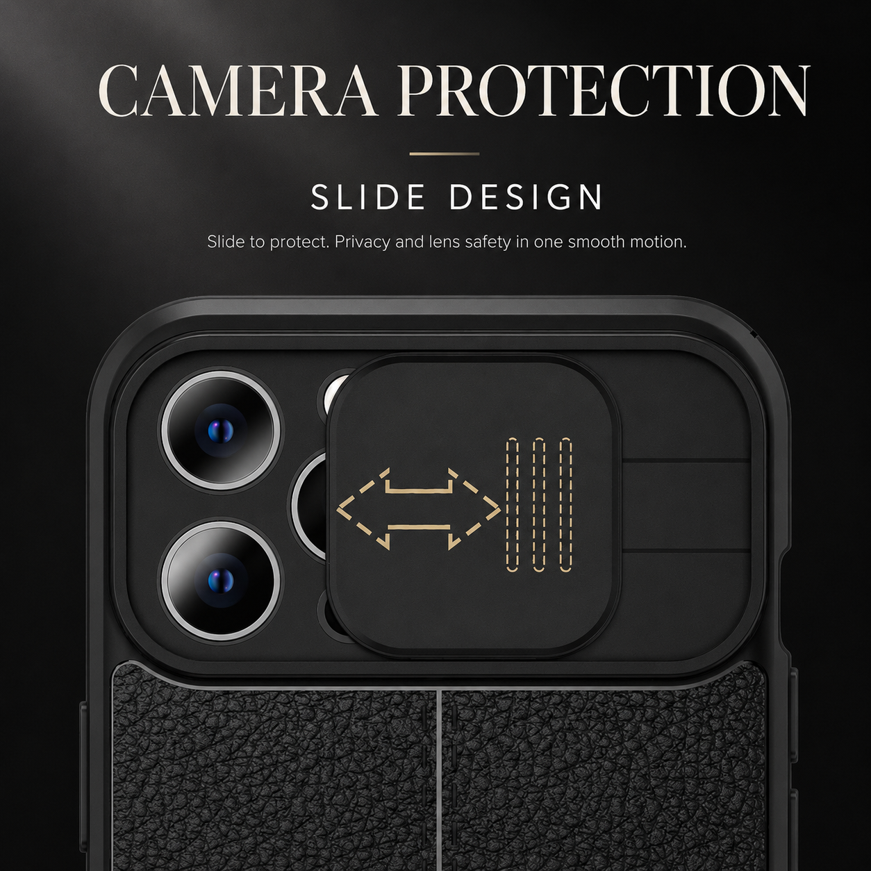 Premium iPhone Case MagSafe Compatible Leather Texture Protective Cover Sliding Camera Cover Camera Lens Protection Shockproof Slim Lightweight Design