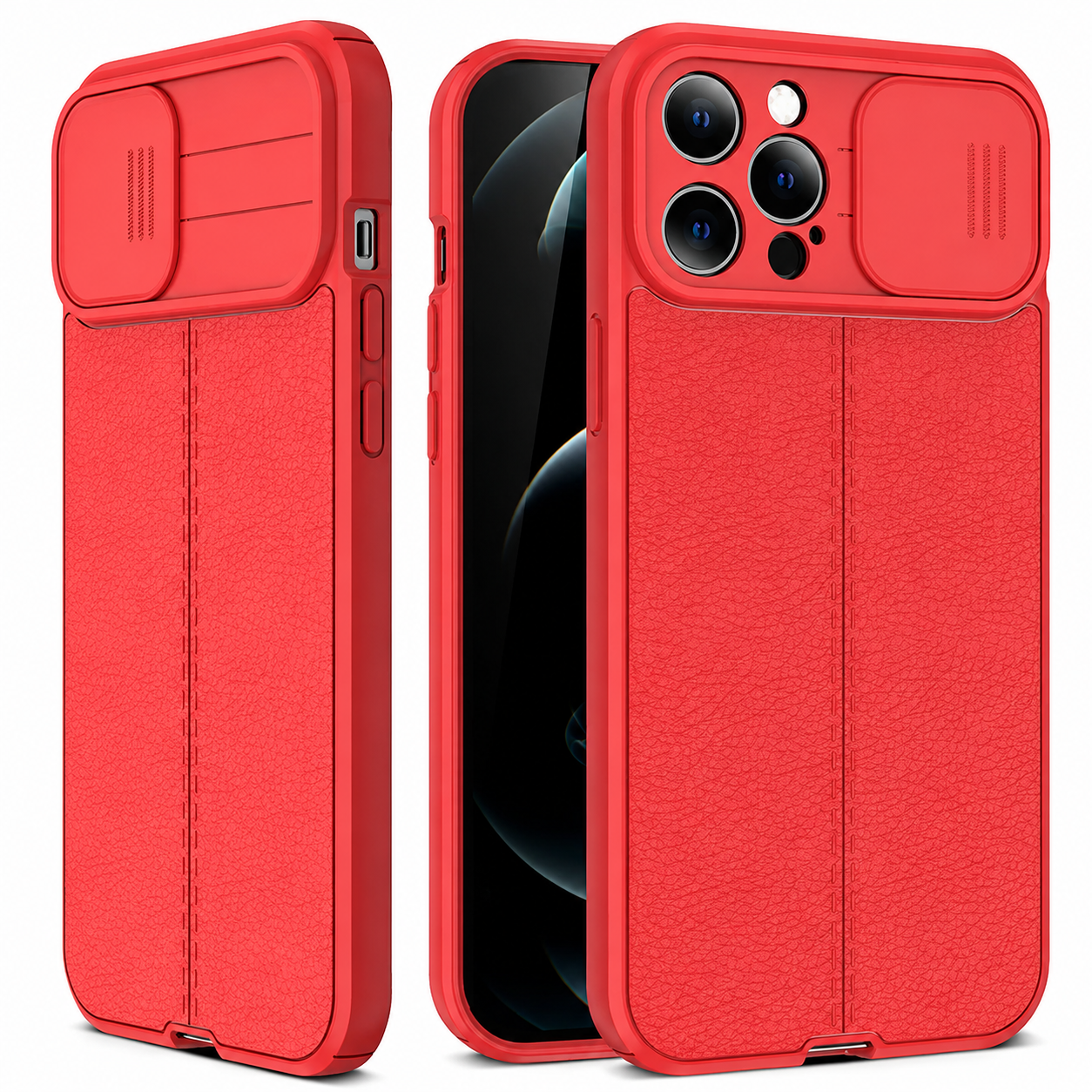 Premium iPhone Case MagSafe Compatible Leather Texture Protective Cover Sliding Camera Cover Camera Lens Protection Shockproof Slim Lightweight Design
