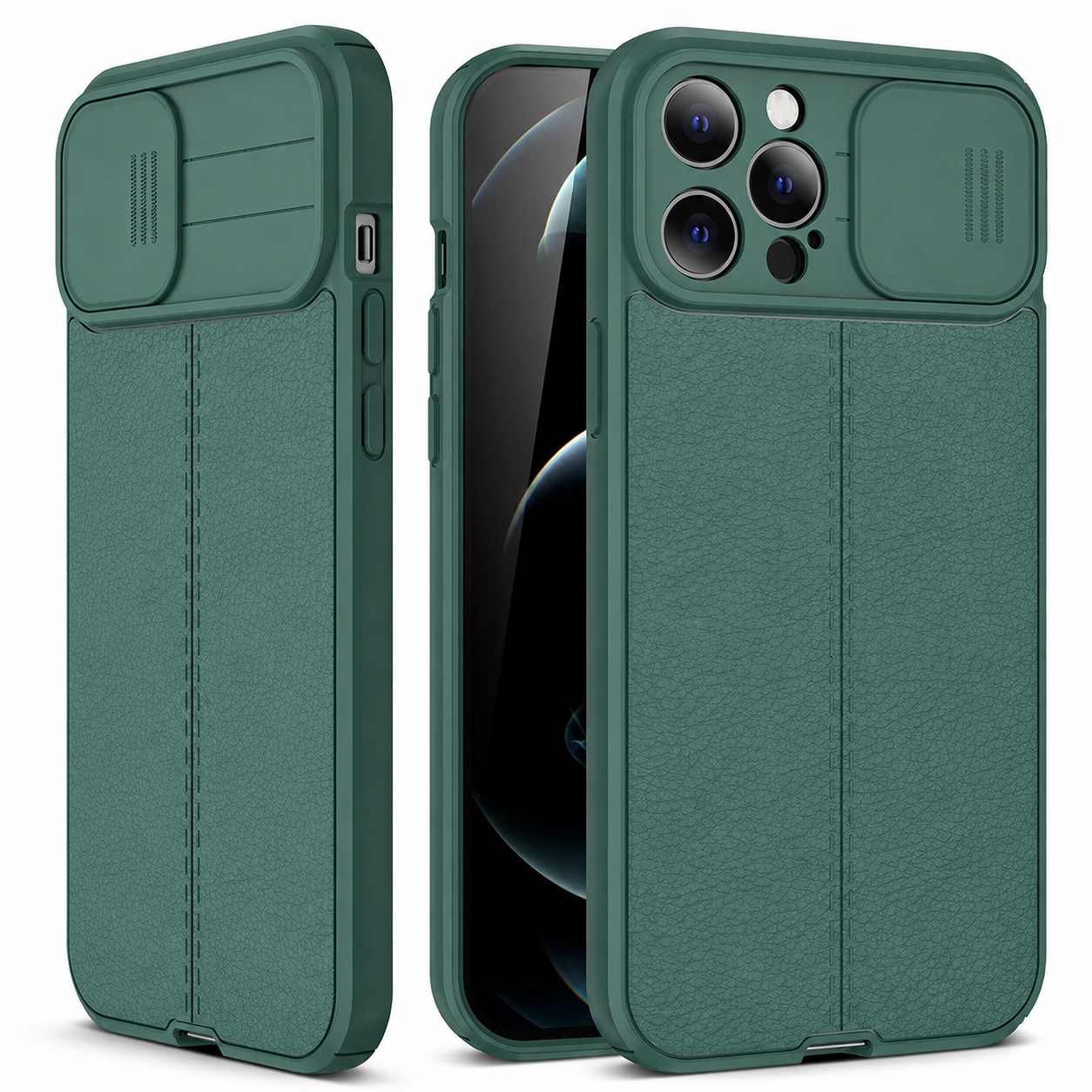 Premium iPhone Case MagSafe Compatible Leather Texture Protective Cover Sliding Camera Cover Camera Lens Protection Shockproof Slim Lightweight Design