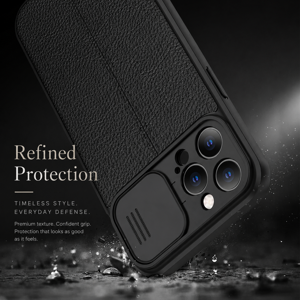 Premium iPhone Case MagSafe Compatible Leather Texture Protective Cover Sliding Camera Cover Camera Lens Protection Shockproof Slim Lightweight Design