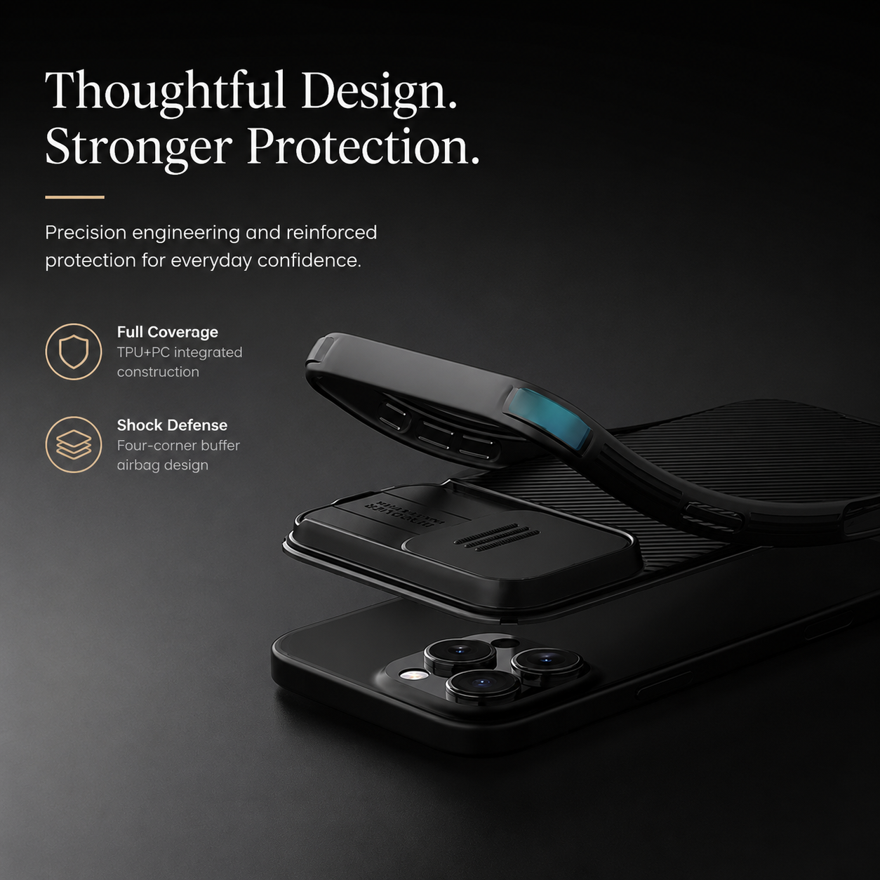 Premium iPhone Case MagSafe Compatible Leather Texture Protective Cover Sliding Camera Cover Camera Lens Protection Shockproof Slim Lightweight Design