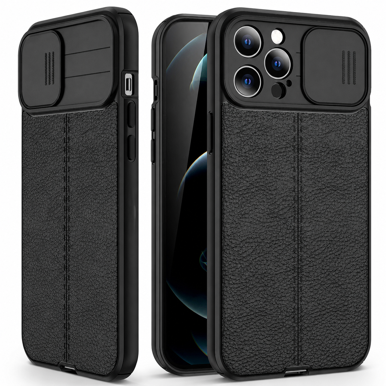 Premium iPhone Case MagSafe Compatible Leather Texture Protective Cover Sliding Camera Cover Camera Lens Protection Shockproof Slim Lightweight Design
