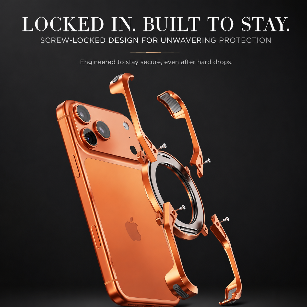 Premium iPhone Case MagSafe Compatible Magnetic Bumper Aluminum Alloy Frame Rotating Ring Stand Shockproof Camera Lens Guard Wireless Charging