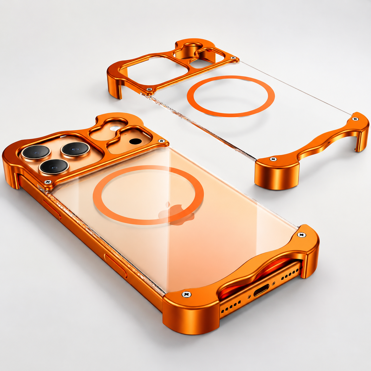 Premium iPhone Case MagSafe Compatible Magnetic Bumper Aluminum Corner Protection Transparent Back Shockproof Metal Pads Camera Lens Guard Lightweight