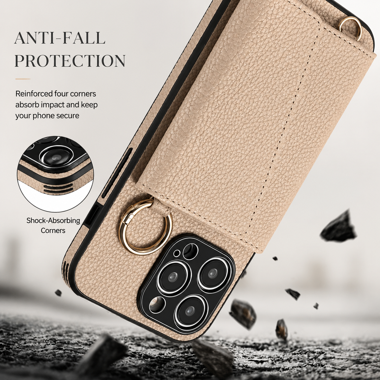 Premium iPhone Case MagSafe Compatible Magnetic Crossbody Wallet Cover PU Leather Card Slots Finger Ring Buckle Strap Shockproof Organizer Carrying