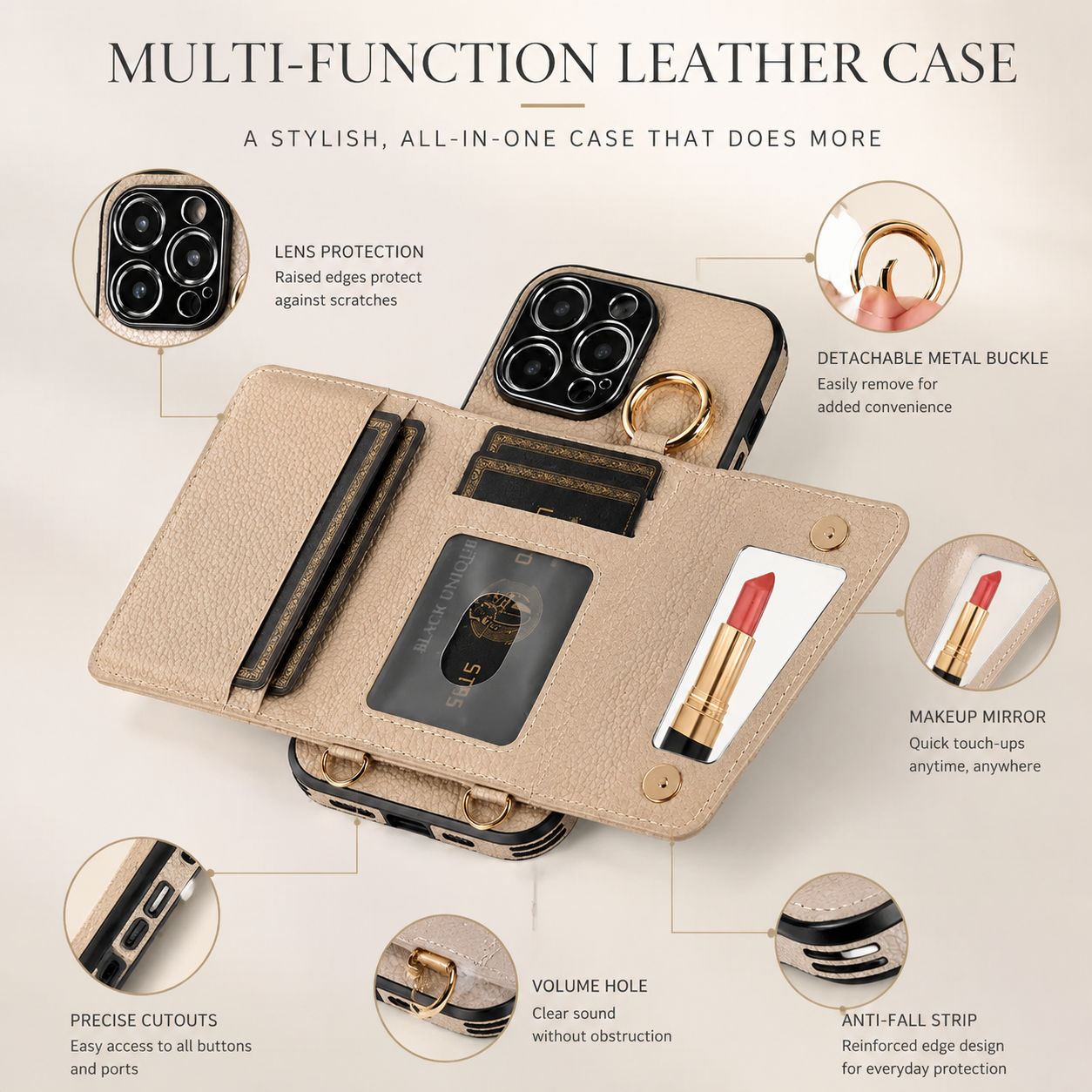 Premium iPhone Case MagSafe Compatible Magnetic Crossbody Wallet Cover PU Leather Card Slots Finger Ring Buckle Strap Shockproof Organizer Carrying
