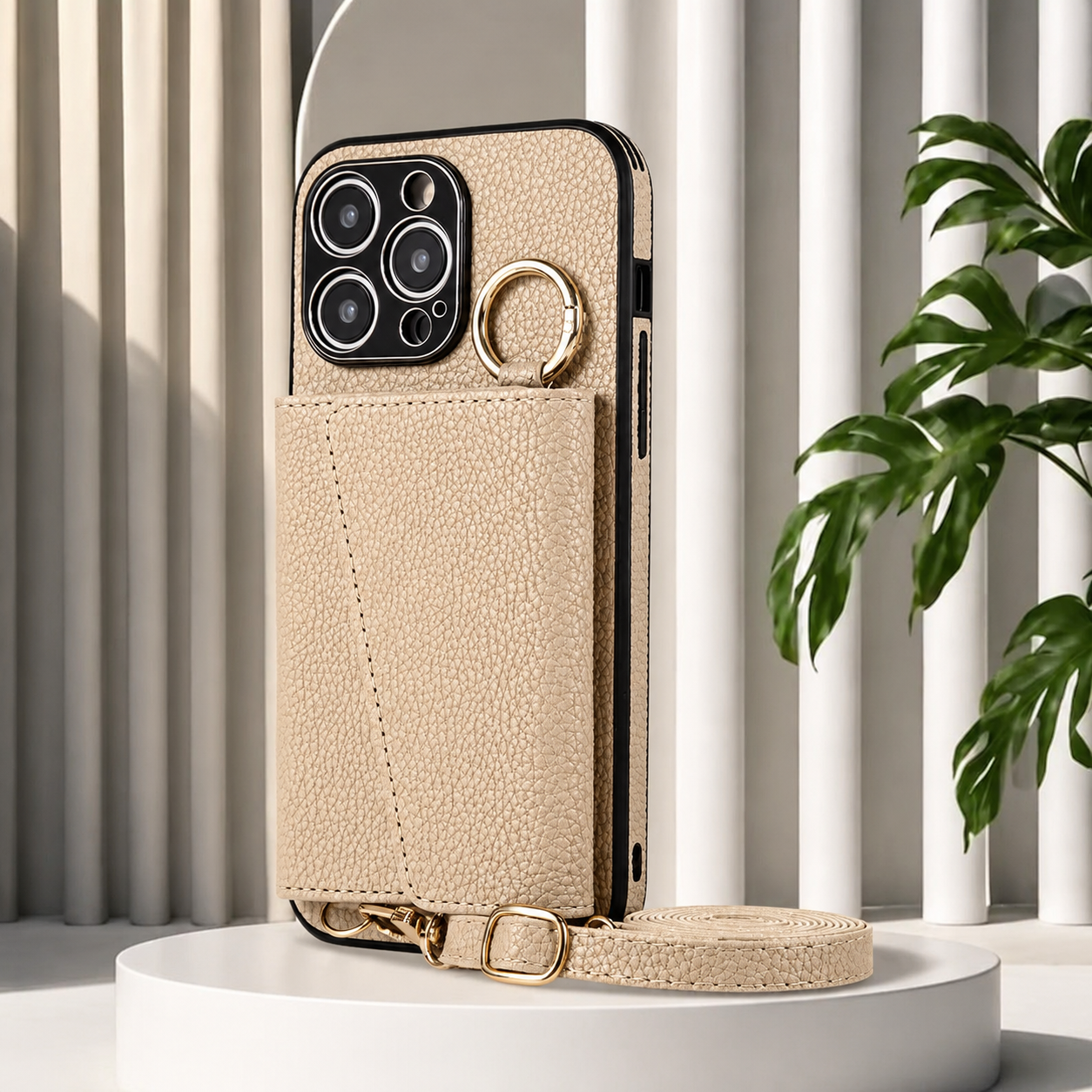 Premium iPhone Case MagSafe Compatible Magnetic Crossbody Wallet Cover PU Leather Card Slots Finger Ring Buckle Strap Shockproof Organizer Carrying