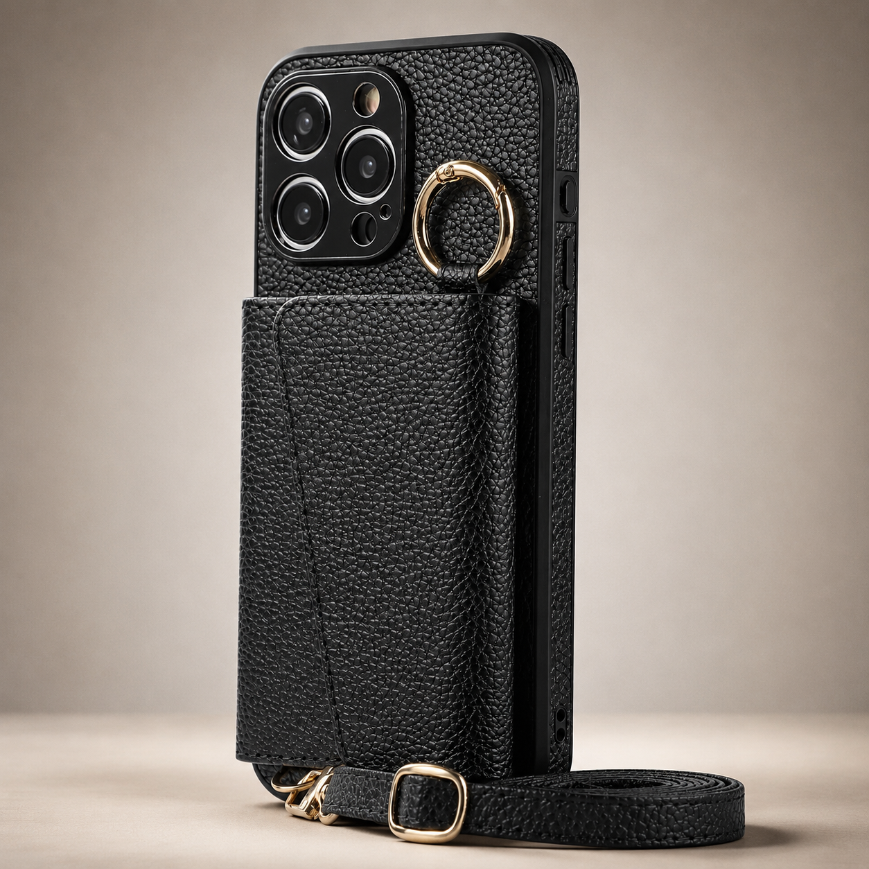 Premium iPhone Case MagSafe Compatible Magnetic Crossbody Wallet Cover PU Leather Card Slots Finger Ring Buckle Strap Shockproof Organizer Carrying