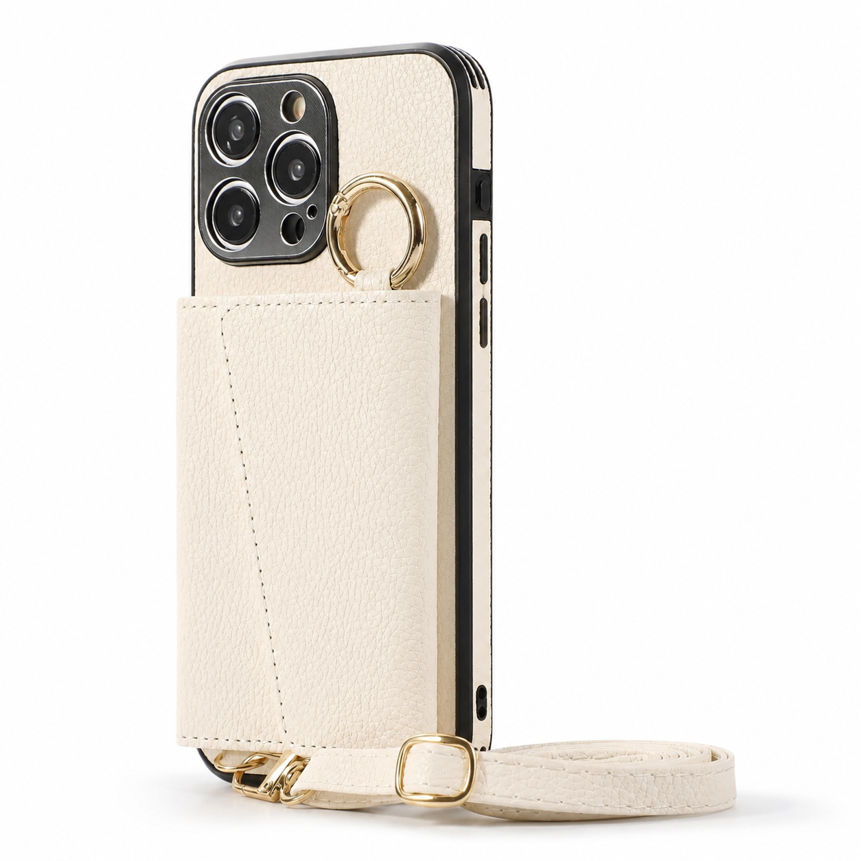 Premium iPhone Case MagSafe Compatible Magnetic Crossbody Wallet Cover PU Leather Card Slots Finger Ring Buckle Strap Shockproof Organizer Carrying