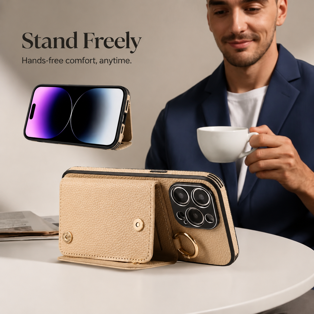 Premium iPhone Case MagSafe Compatible Magnetic Crossbody Wallet Cover PU Leather Card Slots Finger Ring Buckle Strap Shockproof Organizer Carrying