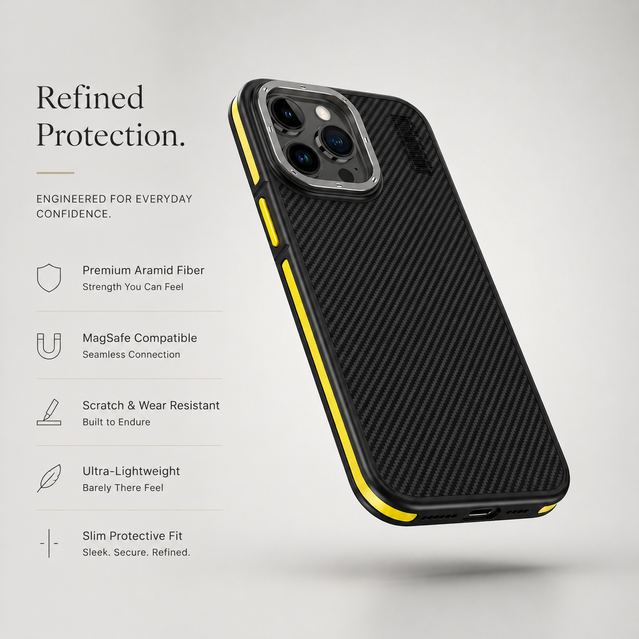 Premium iPhone Case MagSafe Compatible Magnetic Protective Cover 600D Aramid Fiber Ultra Thin Lightweight Shockproof Carbon Texture Scratch Resistant