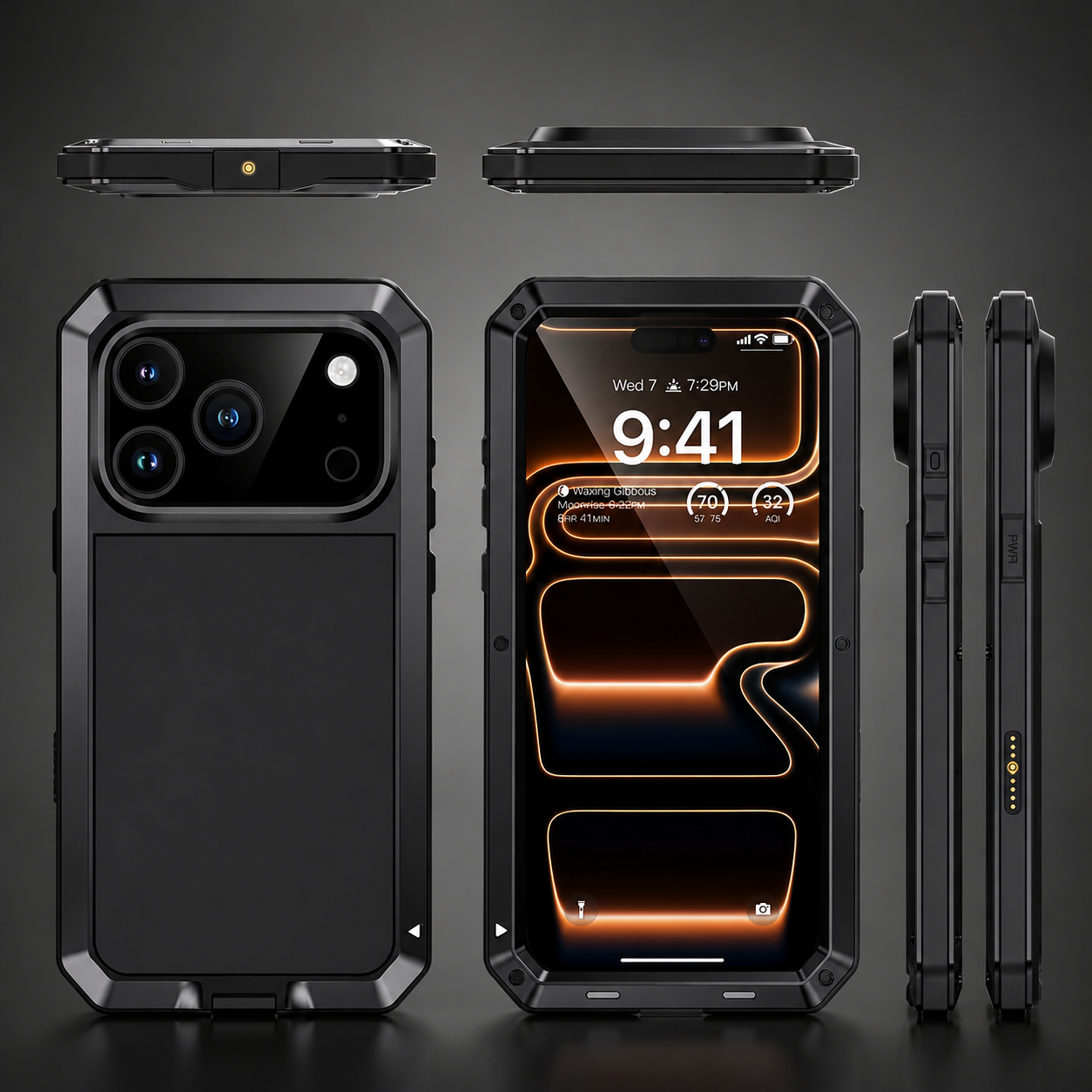 Premium iPhone Case MagSafe Compatible Magnetic Protective Cover Aluminum Armor Frame Built In Glass Screen Protector Shockproof Camera Lens Guard