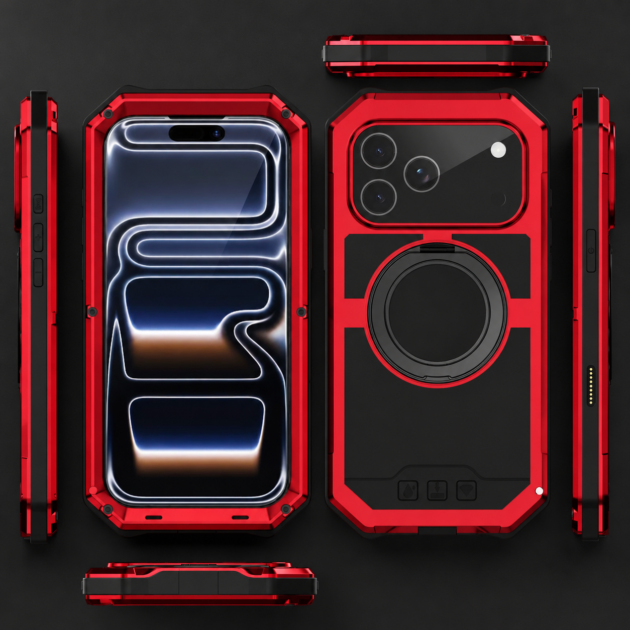 Premium iPhone Case MagSafe Compatible Magnetic Protective Cover Aluminum Armor Frame Built-In Kickstand Glass Screen Protector Shockproof Full Protection