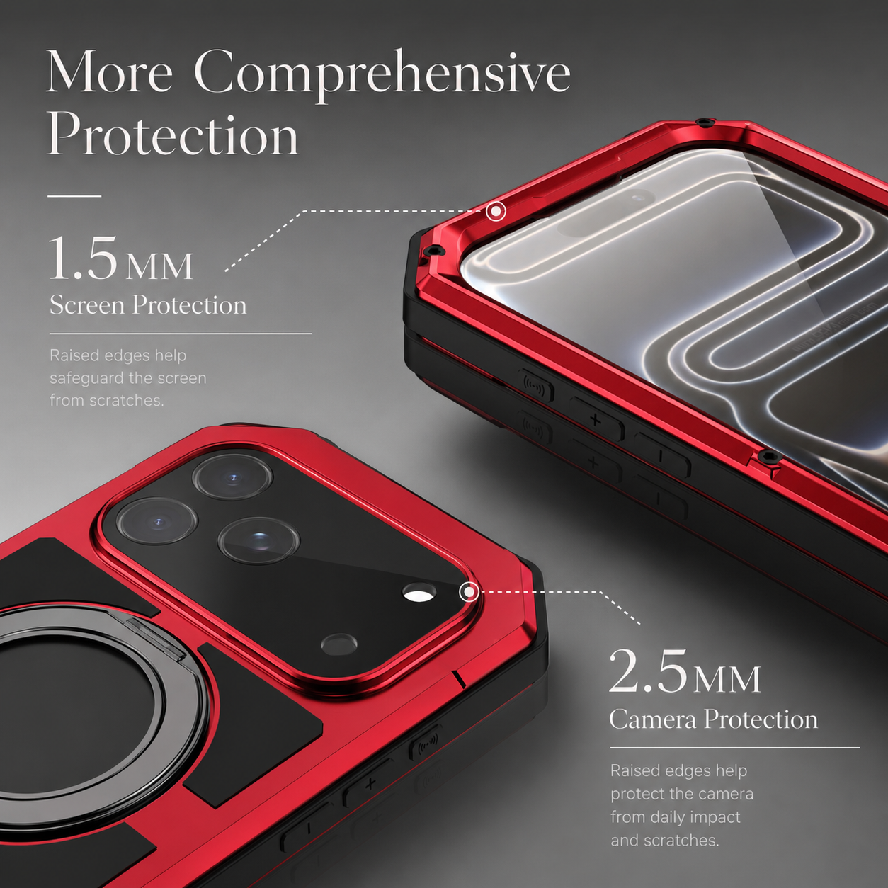 Premium iPhone Case MagSafe Compatible Magnetic Protective Cover Aluminum Armor Frame Built-In Kickstand Glass Screen Protector Shockproof Full Protection
