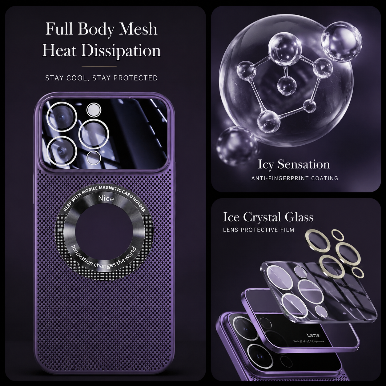 Premium iPhone Case MagSafe Compatible Magnetic Protective Cover Cooling Mesh Back Shockproof PC TPU Frame Camera Lens Guard Heat Dissipation