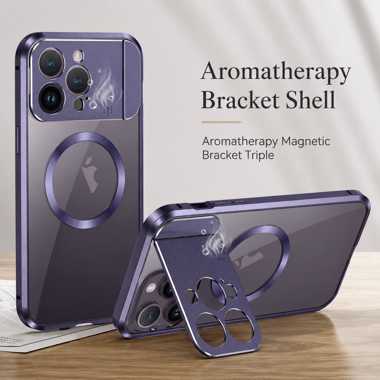 Premium iPhone Case MagSafe Compatible Magnetic Protective Cover Metal Stand Camera Lens Protection Shockproof Aromatherapy Slot Slim Design