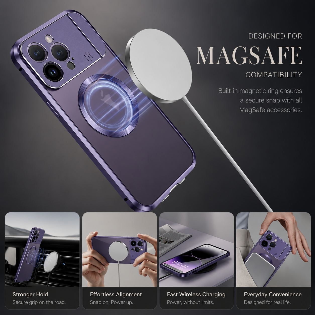 Premium iPhone Case MagSafe Compatible Magnetic Protective Cover Metal Stand Camera Lens Protection Shockproof Aromatherapy Slot Slim Design