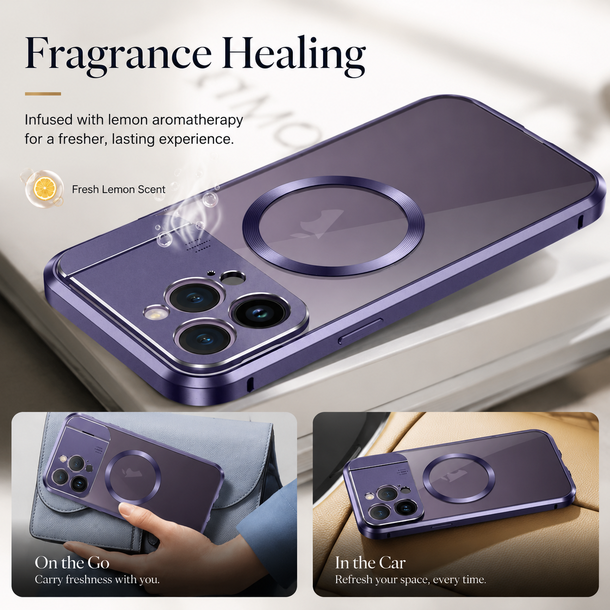 Premium iPhone Case MagSafe Compatible Magnetic Protective Cover Metal Stand Camera Lens Protection Shockproof Aromatherapy Slot Slim Design