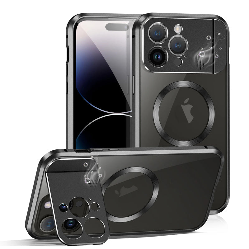 Premium iPhone Case MagSafe Compatible Magnetic Protective Cover Metal Stand Camera Lens Protection Shockproof Aromatherapy Slot Slim Design