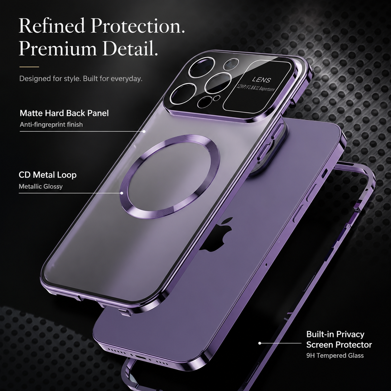 Premium iPhone Case MagSafe Compatible Magnetic Protective Cover Privacy Screen Frosted Glass Back Anti Spy Shockproof Full Coverage Texture