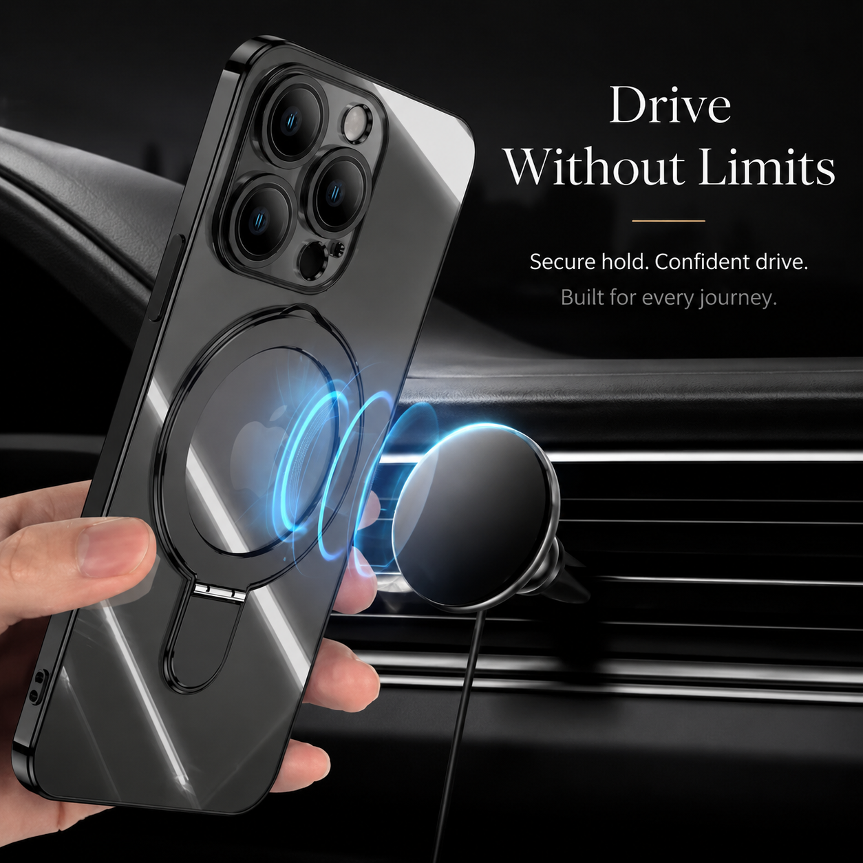 Premium iPhone Case MagSafe Compatible Magnetic Protective Cover Transparent Acrylic Back Plating Frame Built In Stand Shockproof PC Bumper Texture