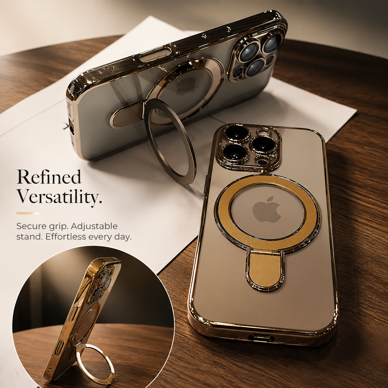 Premium iPhone Case MagSafe Compatible Magnetic Protective Cover Transparent Acrylic Back Plating Frame Built In Stand Shockproof PC Bumper Texture
