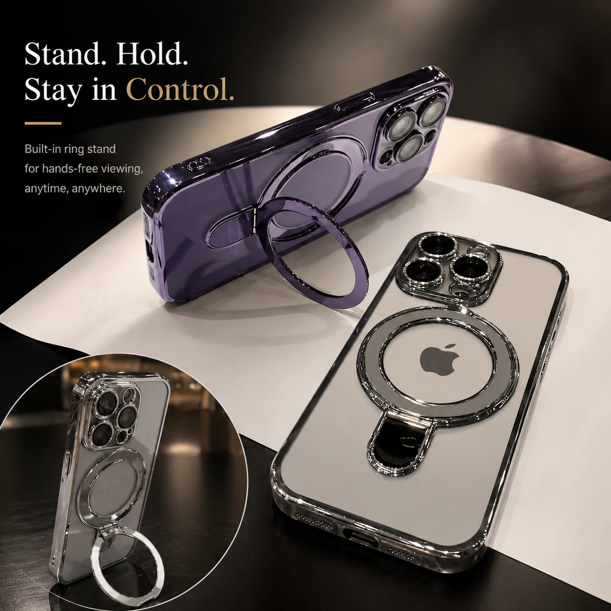 Premium iPhone Case MagSafe Compatible Magnetic Protective Cover Transparent Acrylic Back Plating Frame Built In Stand Shockproof PC Bumper Texture