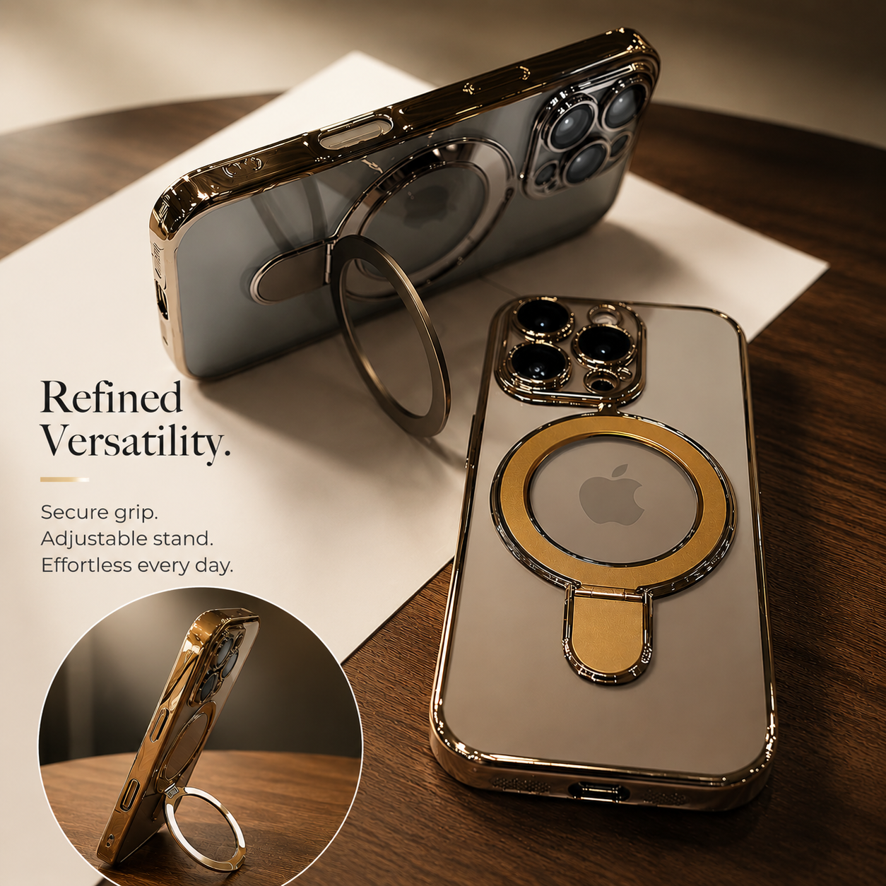 Premium iPhone Case MagSafe Compatible Magnetic Protective Cover Transparent Acrylic Back Plating Frame Built In Stand Shockproof PC Bumper Texture
