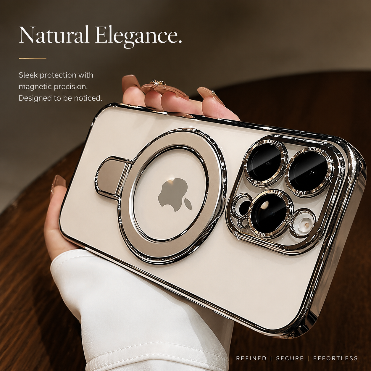 Premium iPhone Case MagSafe Compatible Magnetic Protective Cover Transparent Acrylic Back Plating Frame Built In Stand Shockproof PC Bumper Texture