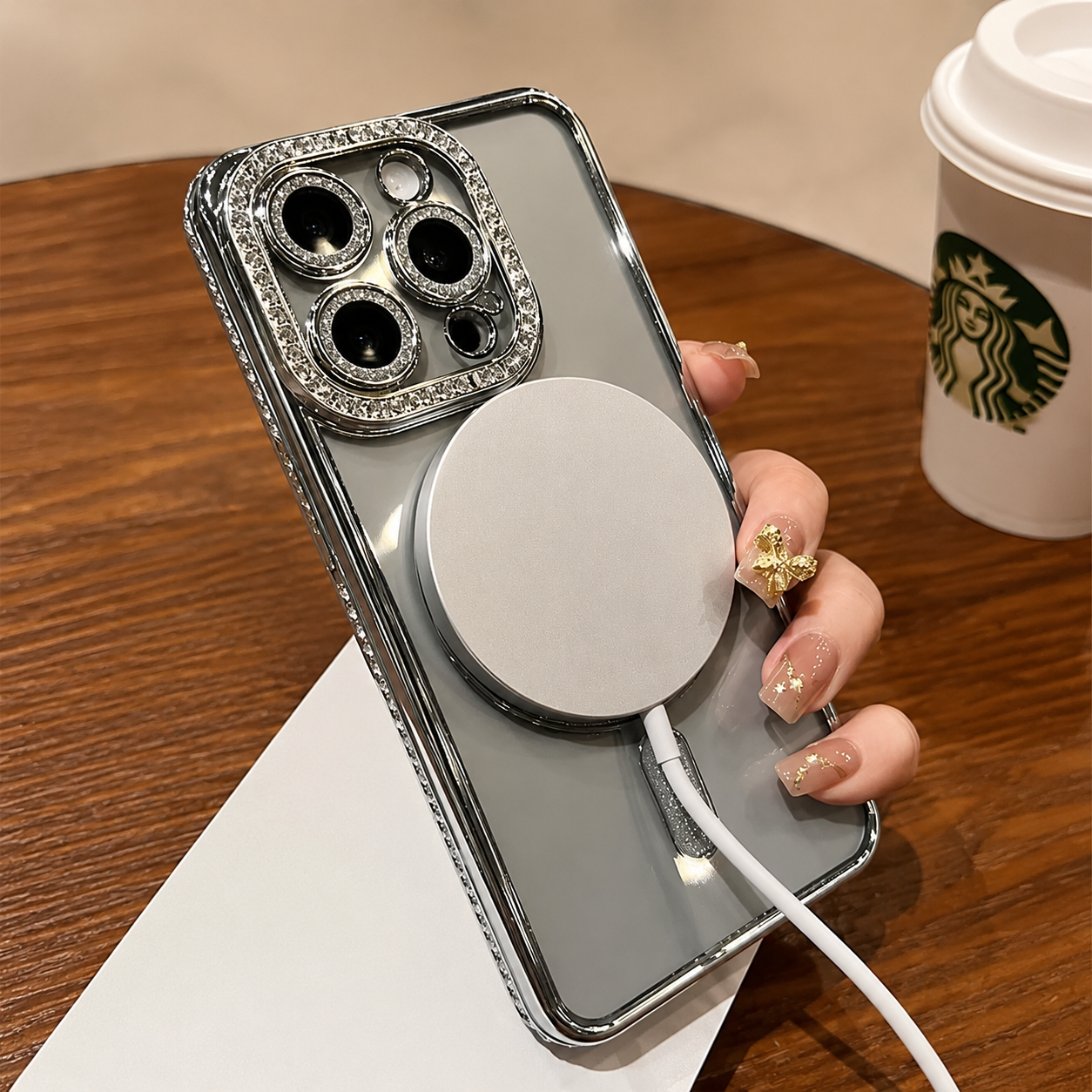 Premium iPhone Case MagSafe Compatible Magnetic Protective Cover Transparent Glitter Diamond Design Shockproof Bumper Camera Lens Guard Lightweight