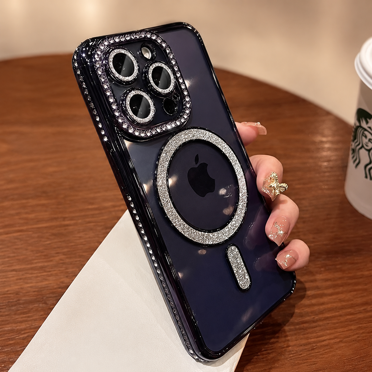 Premium iPhone Case MagSafe Compatible Magnetic Protective Cover Transparent Glitter Diamond Design Shockproof Bumper Camera Lens Guard Lightweight