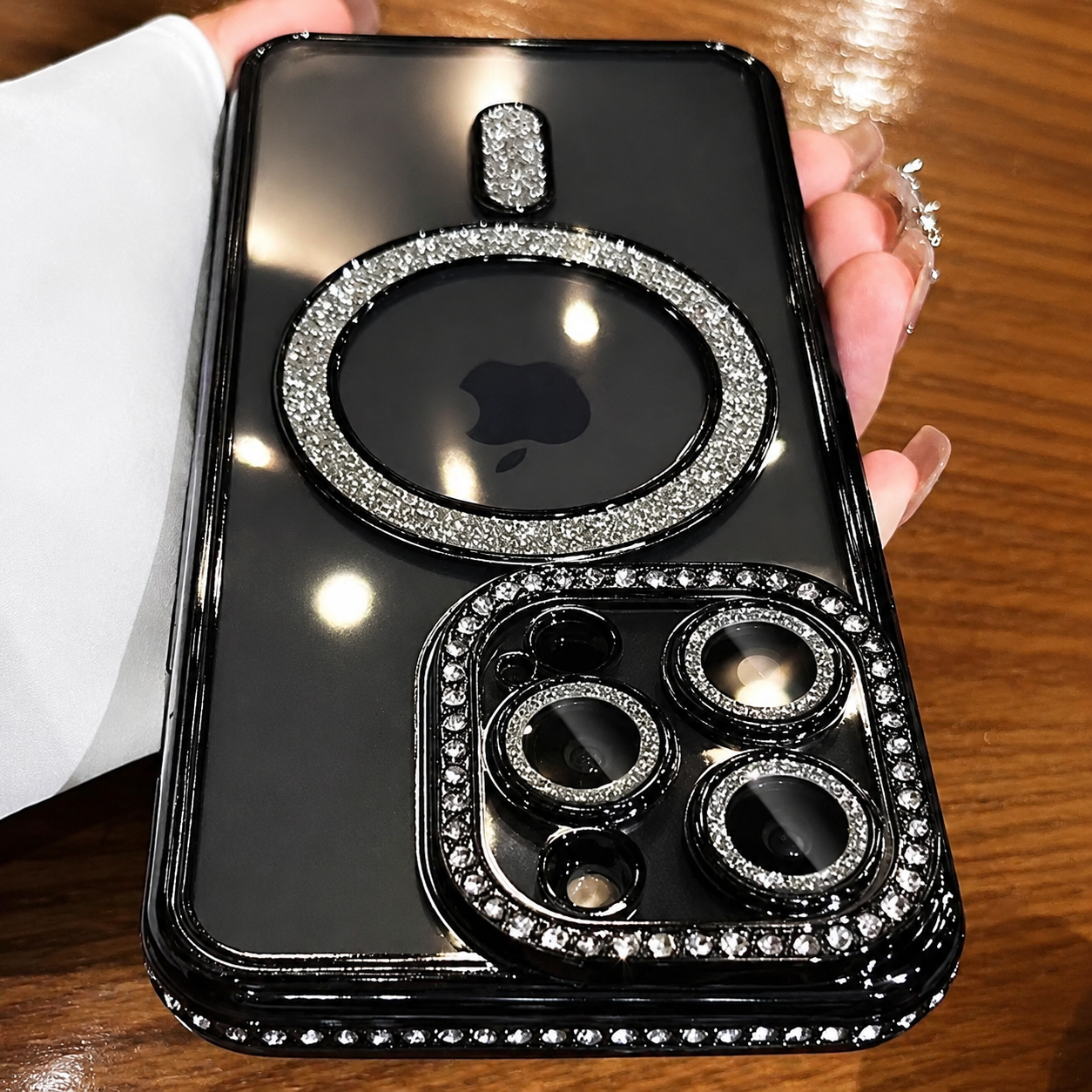Premium iPhone Case MagSafe Compatible Magnetic Protective Cover Transparent Glitter Diamond Design Shockproof Bumper Camera Lens Guard Lightweight
