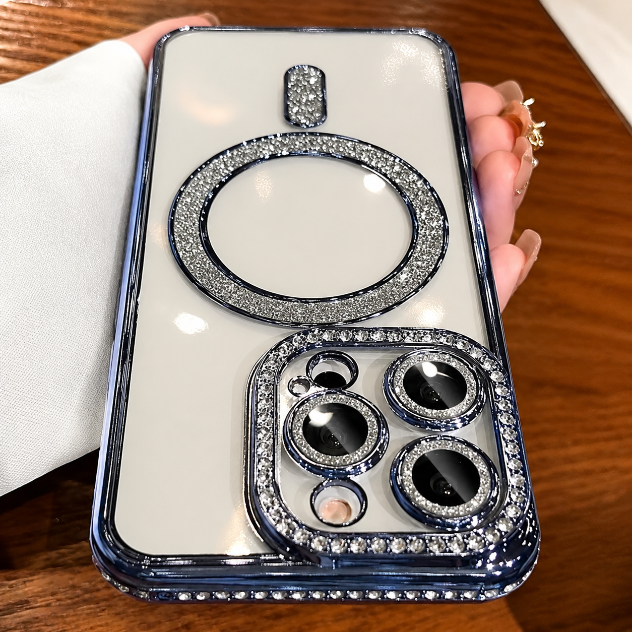 Premium iPhone Case MagSafe Compatible Magnetic Protective Cover Transparent Glitter Diamond Design Shockproof Bumper Camera Lens Guard Lightweight