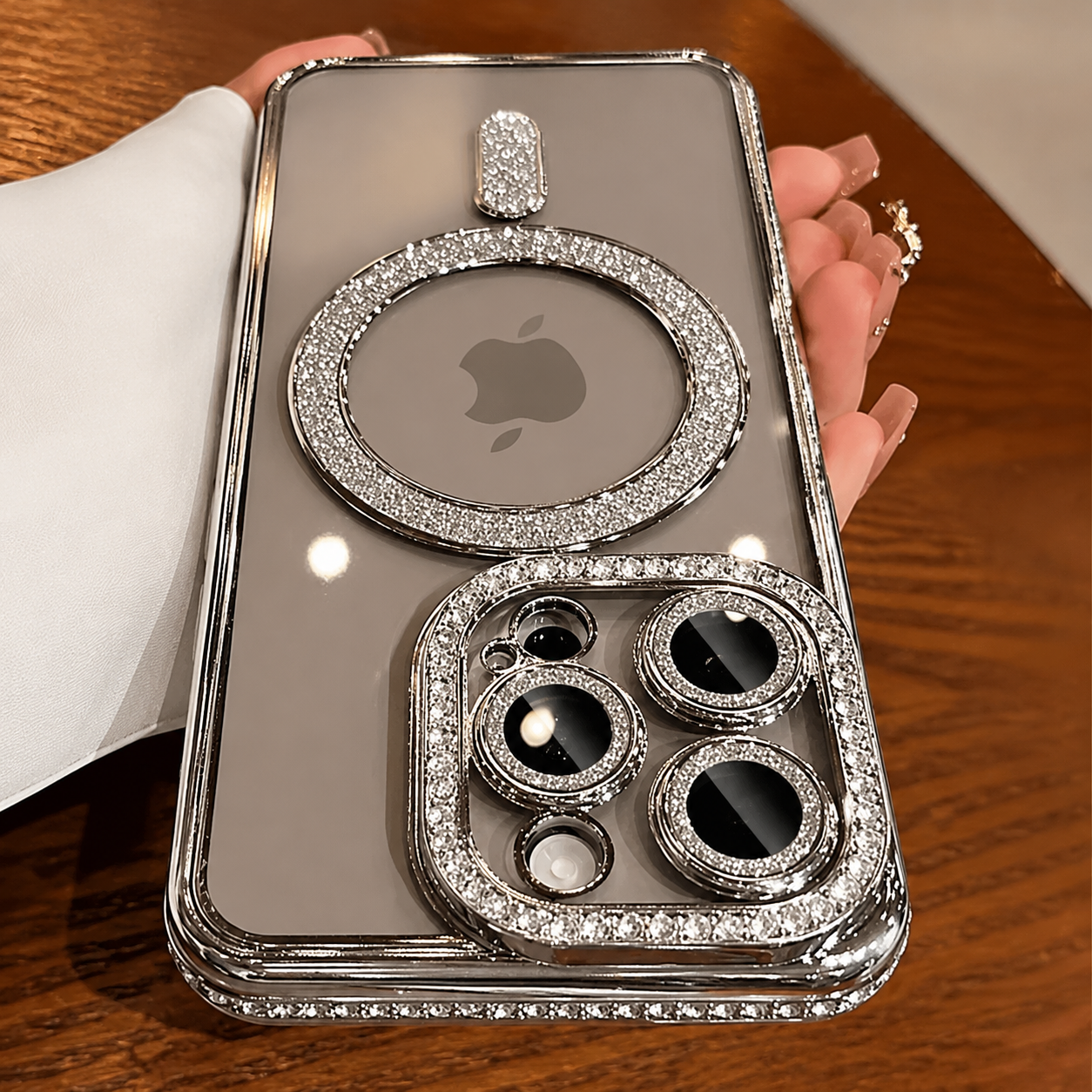Premium iPhone Case MagSafe Compatible Magnetic Protective Cover Transparent Glitter Diamond Design Shockproof Bumper Camera Lens Guard Lightweight