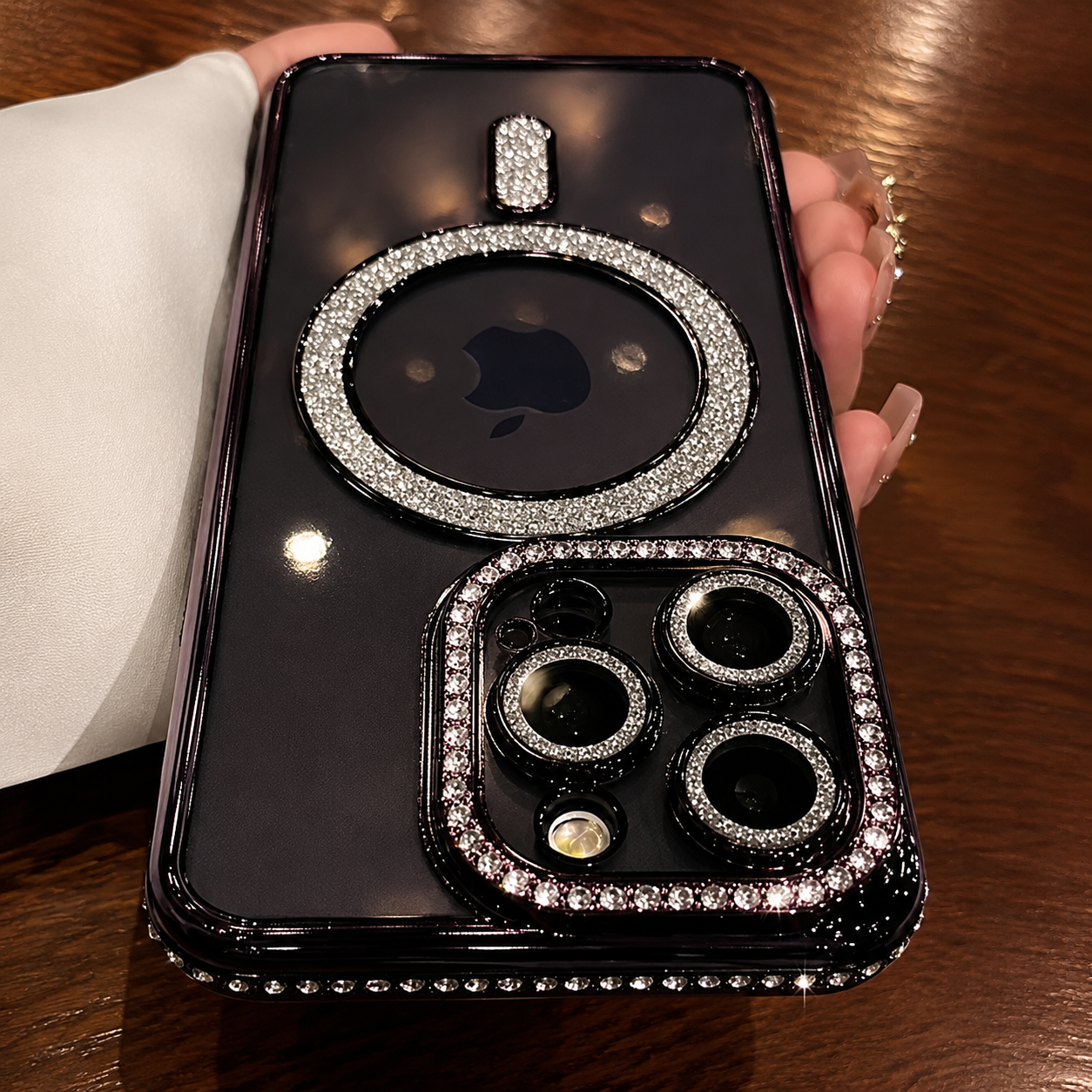 Premium iPhone Case MagSafe Compatible Magnetic Protective Cover Transparent Glitter Diamond Design Shockproof Bumper Camera Lens Guard Lightweight