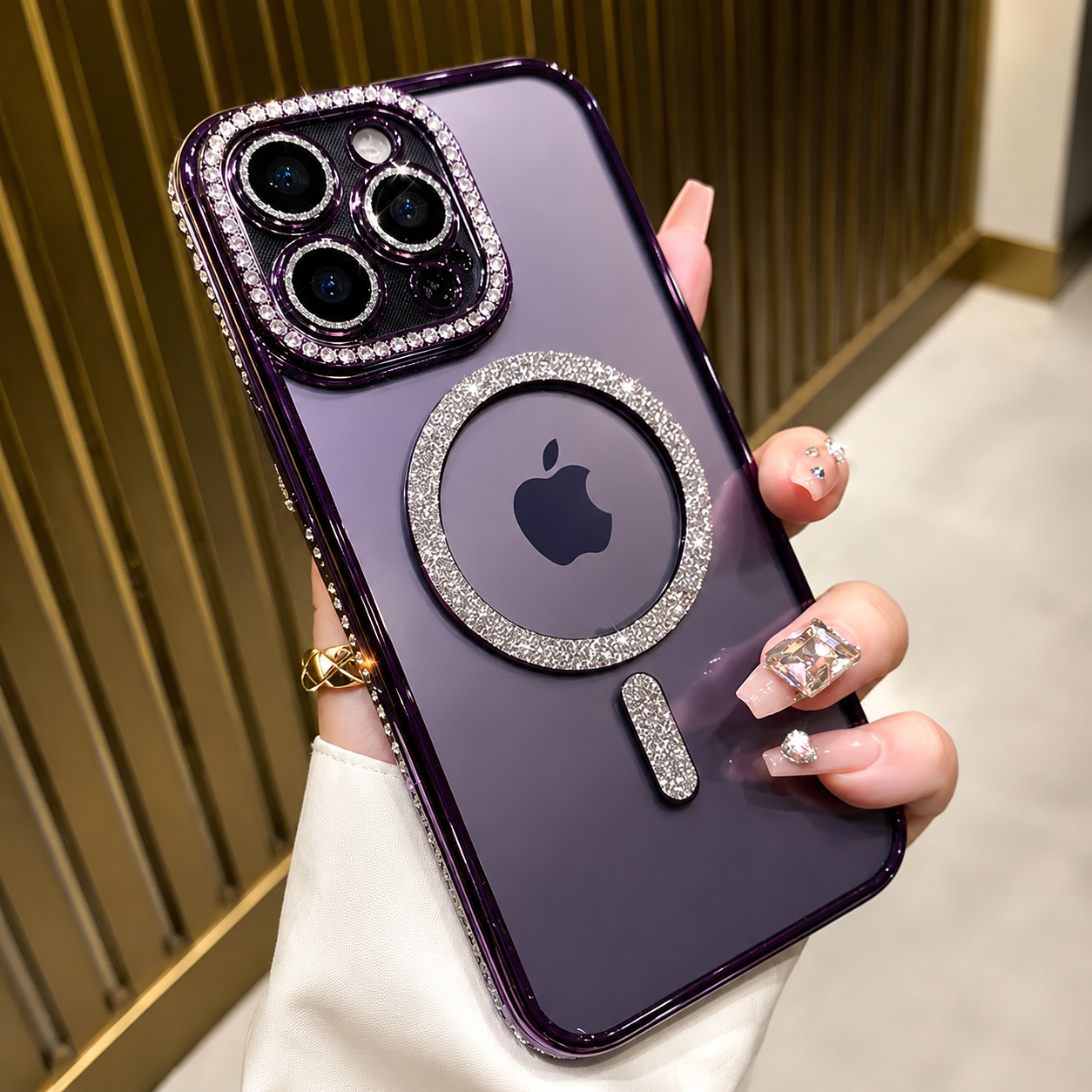 Premium iPhone Case MagSafe Compatible Magnetic Protective Cover Transparent Glitter Diamond Design Shockproof Bumper Camera Lens Guard Lightweight