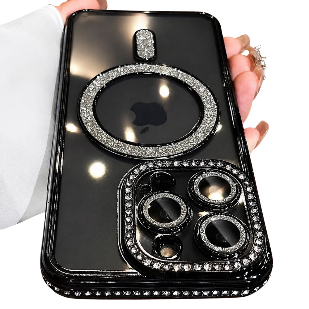 Premium iPhone Case MagSafe Compatible Magnetic Protective Cover Transparent Glitter Diamond Design Shockproof Bumper Camera Lens Guard Lightweight