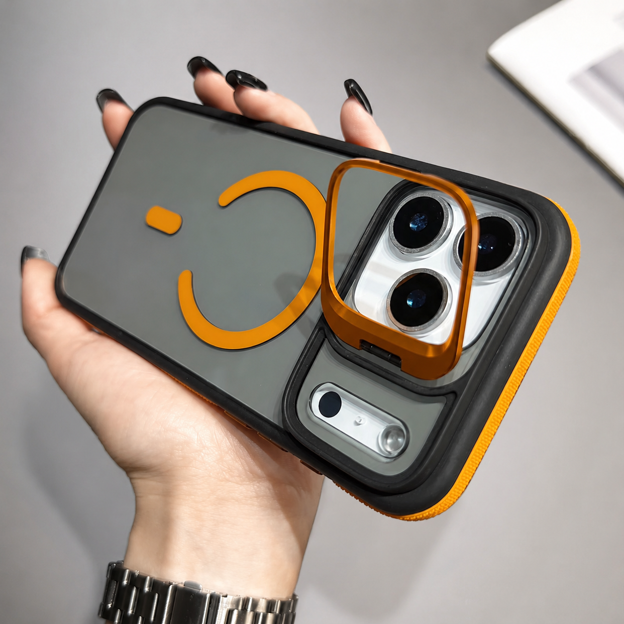 Premium iPhone Case MagSafe Compatible Magnetic Protective Cover Transparent Matte Back Built In Kickstand Shockproof Camera Lens Guard Wireless Charging