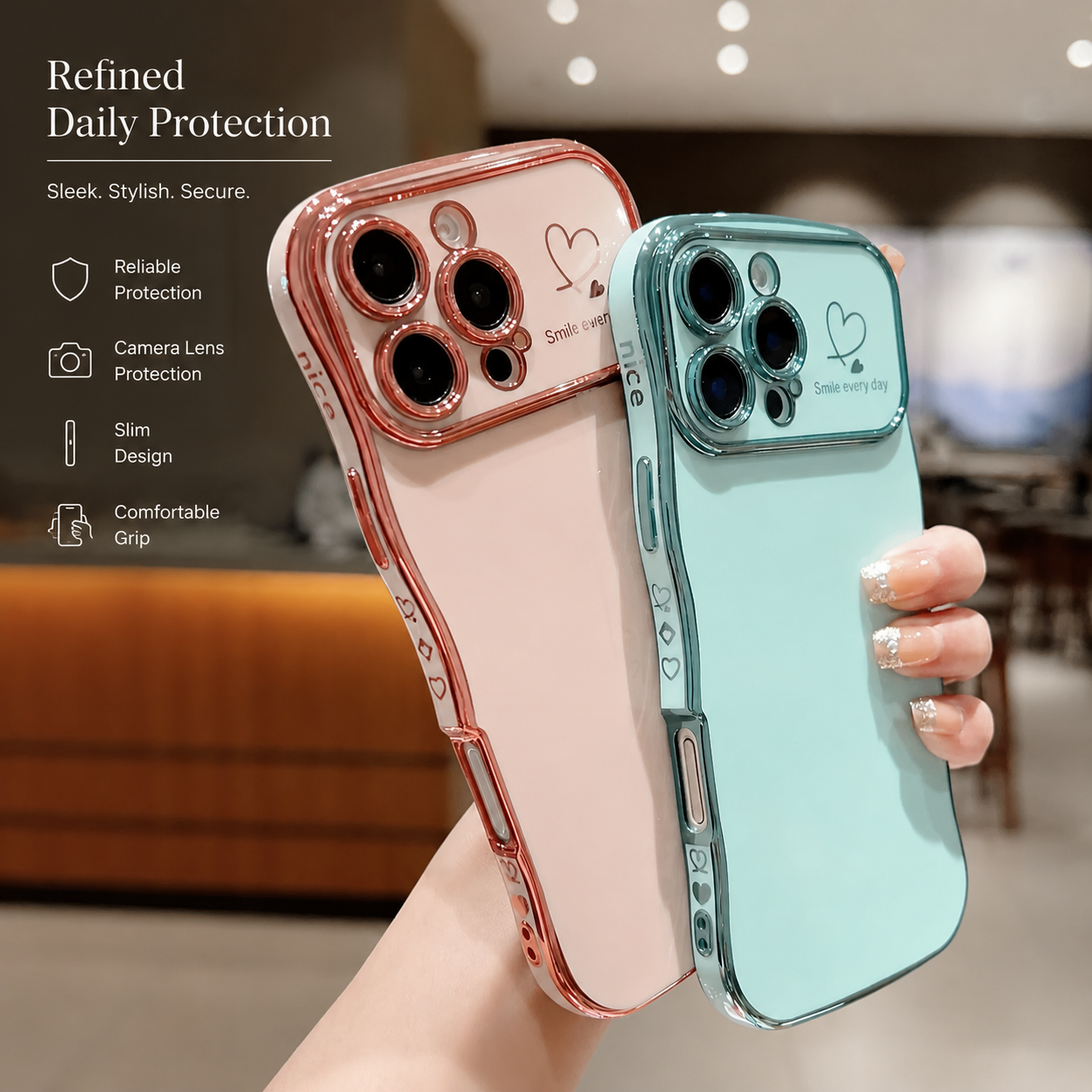 Premium iPhone Case MagSafe Compatible Magnetic Protective Cover Transparent Plating Wave Heart Design Shockproof Camera Lens Guard Anti Smudge
