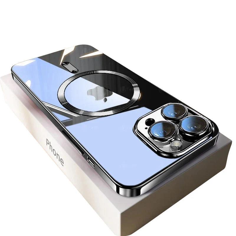 Premium iPhone Case MagSafe Compatible Magnetic Protective Cover Ultra Thin Transparent Hard PC Back Silicone Bumper Shockproof Anti Scratch Texture