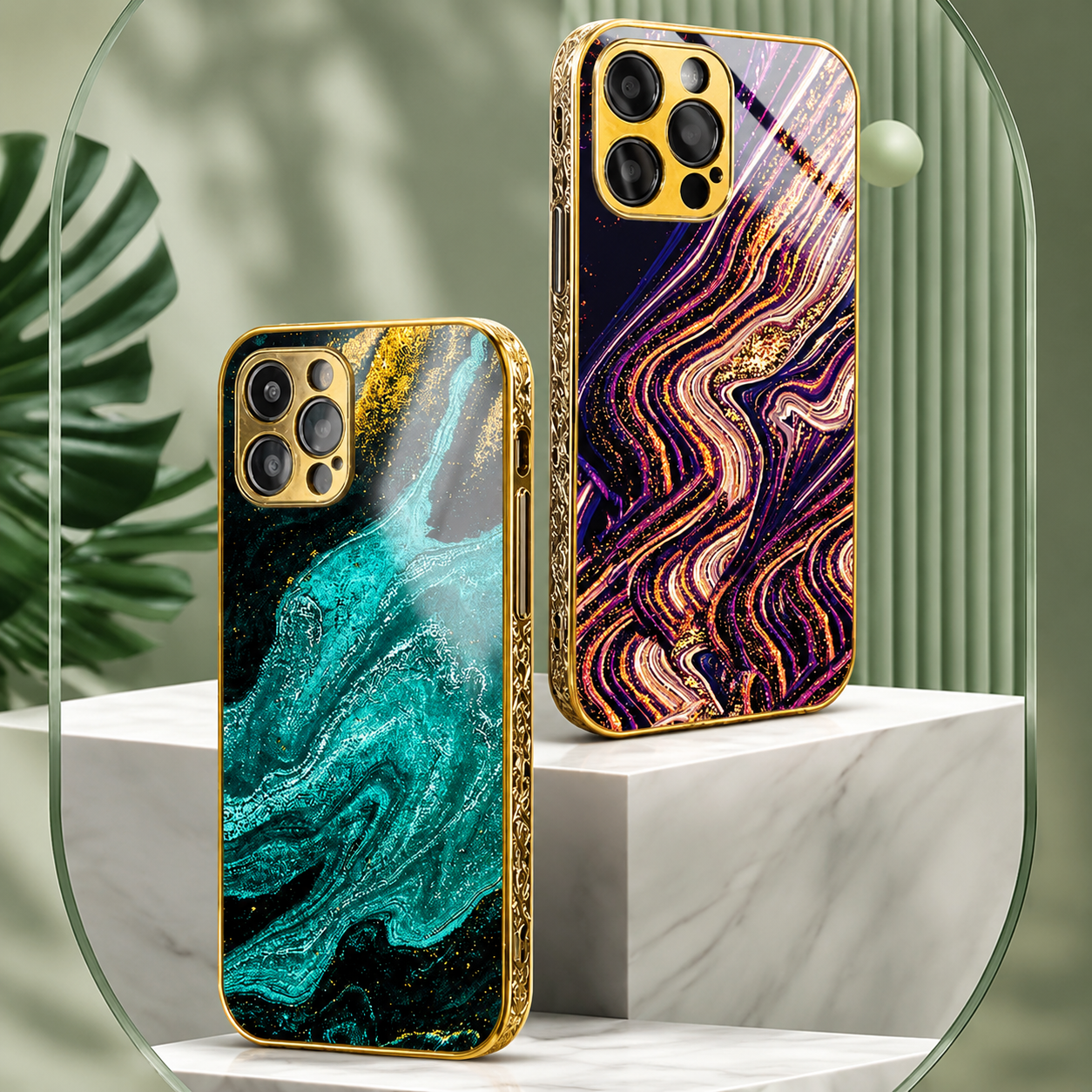 Premium iPhone Case MagSafe Compatible Marble Texture Protective Cover Gold Frame Design Shockproof Camera Lens Guard Wireless Charging Anti Scratch