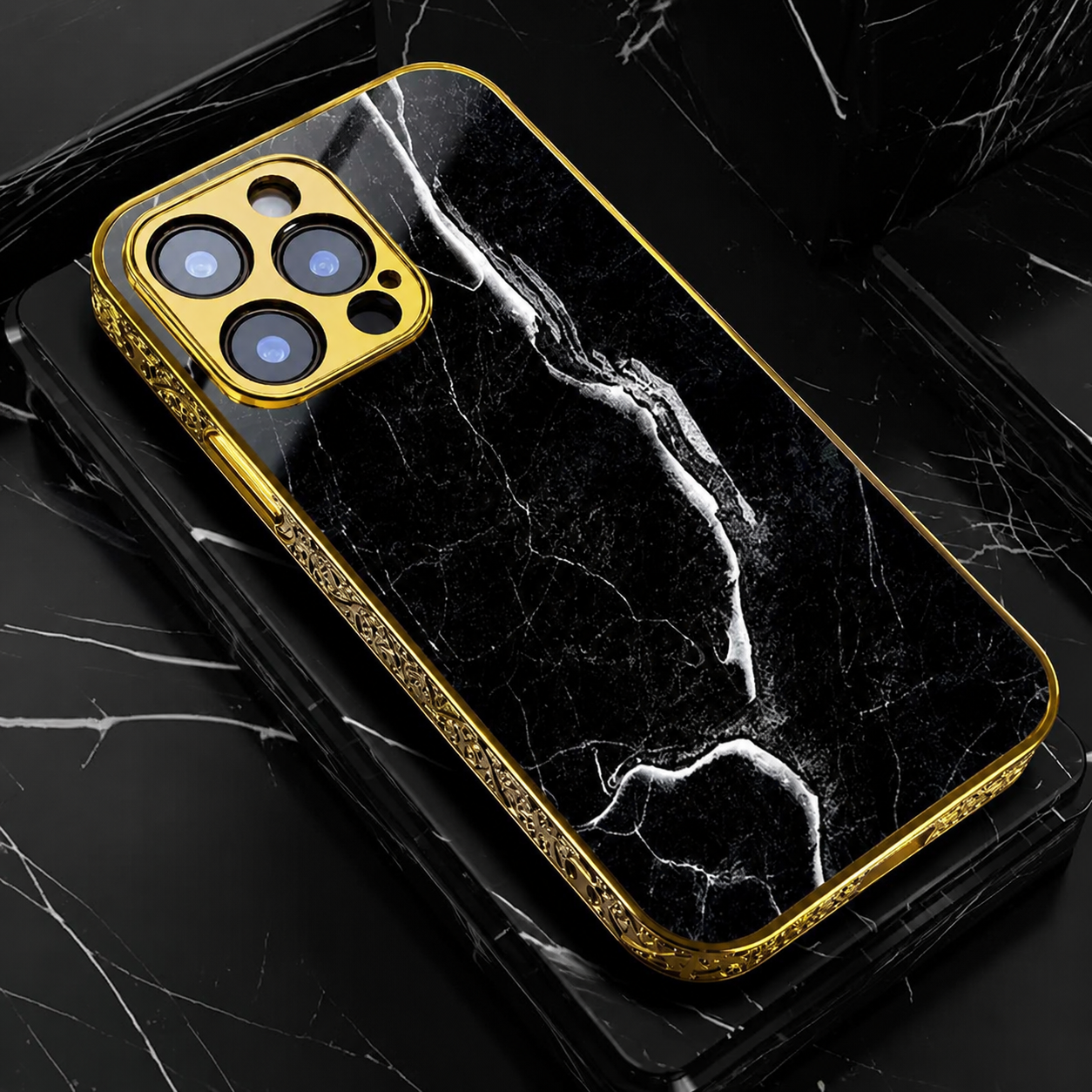 Premium iPhone Case MagSafe Compatible Marble Texture Protective Cover Gold Frame Design Shockproof Camera Lens Guard Wireless Charging Anti Scratch
