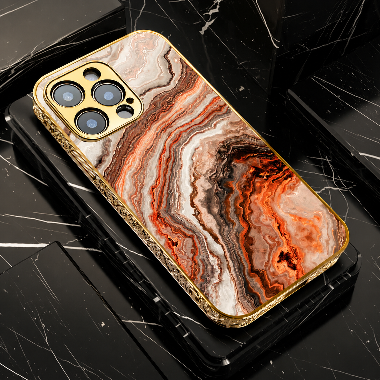 Premium iPhone Case MagSafe Compatible Marble Texture Protective Cover Gold Frame Design Shockproof Camera Lens Guard Wireless Charging Anti Scratch