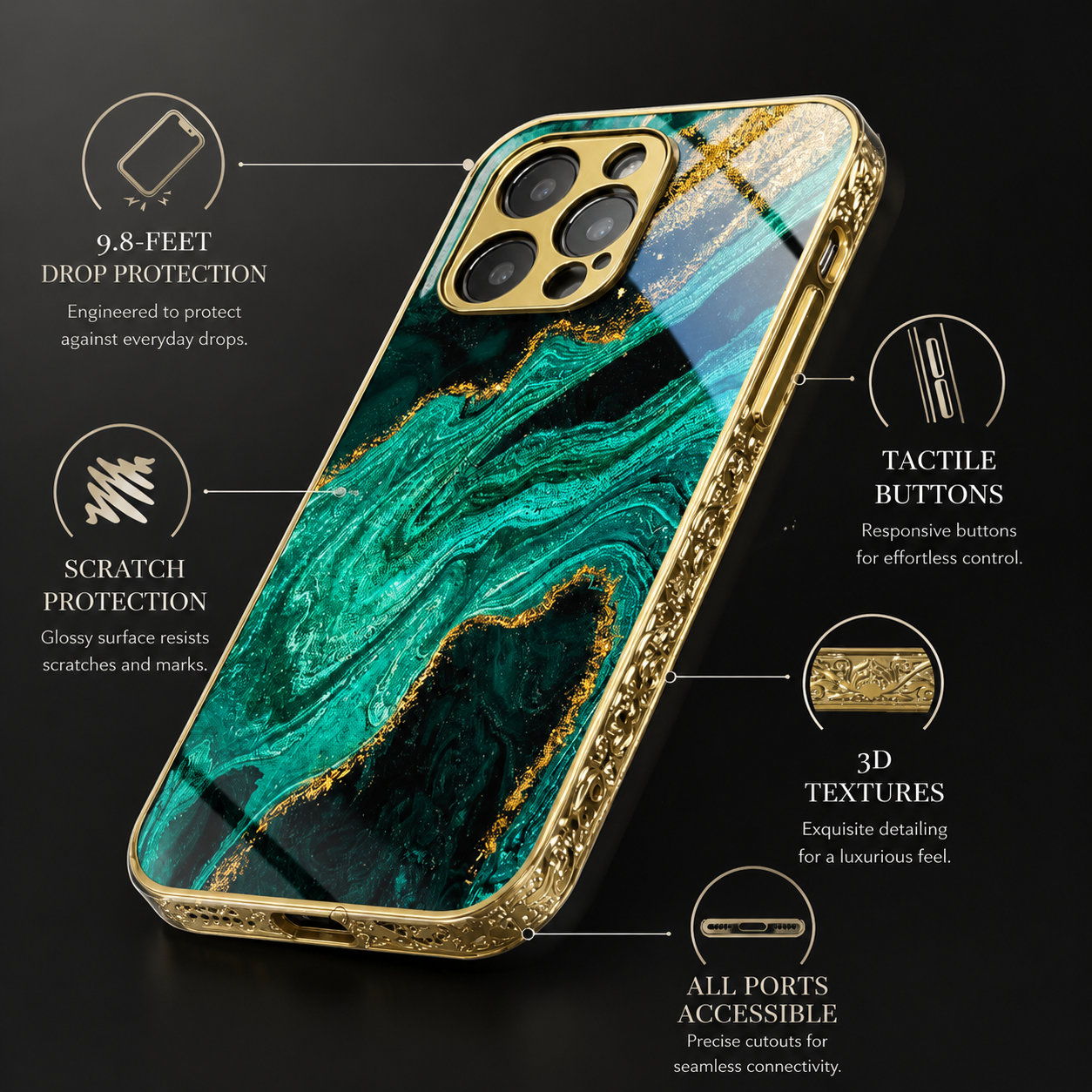 Premium iPhone Case MagSafe Compatible Marble Texture Protective Cover Gold Frame Design Shockproof Camera Lens Guard Wireless Charging Anti Scratch