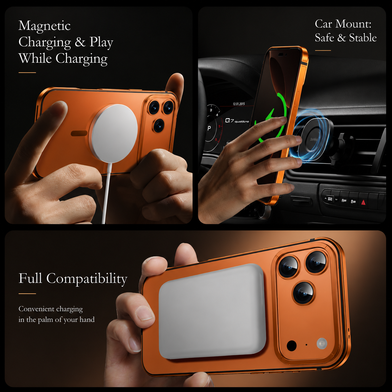 Premium iPhone Case MagSafe Compatible Metal Alloy Bezel with Frosted Magnetic Back, Shockproof Protection, Camera Lens Protection and Secure Grip